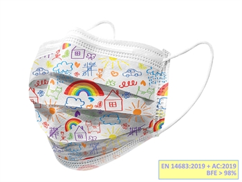 GISAFE 98% FILTERING SURGEON MASKA 3 PLY typ IIR so loops - pediatrický - cartoon - flowpack