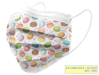 GISAFE 98% FILTERING SURGEON MASKA 3 PLY typ IIR so loops - dospelý - macarones - flowpack