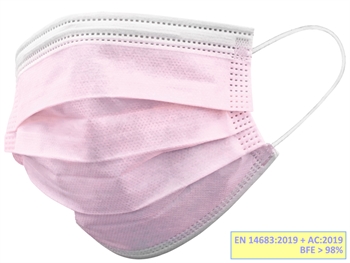 GISAFE 98% FILTERING SURGEON MASKA 3 PLY typ IIR so loops - dospelý - ružový - flowpack