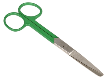 S/S STRAIGHT SCISSORS - green ring - blunt/sharp - 14 cm