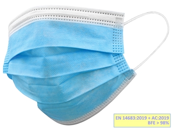GISAFE 98% FILTERING SURGEON MASK 3 PLY type IIR with loops - single pouch - adult - light blue - box
