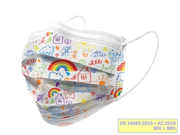 GISAFE 98% FILTERING SURGEON MASK 3 PLY type IIR with loops - pediatric - cartoon - flowpack