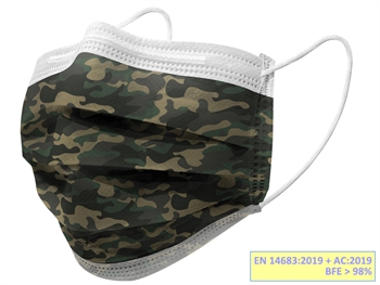 GISAFE 98% FILTERING SURGEON MASK 3 PLY type IIR with loops - adult - military - flowpack