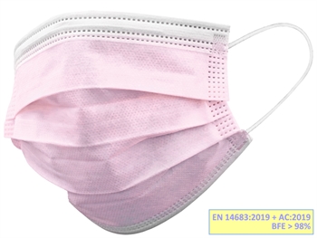 GISAFE 98% FILTERING SURGEON MASK 3 PLY type IIR with loops - adult - pink - flowpack
