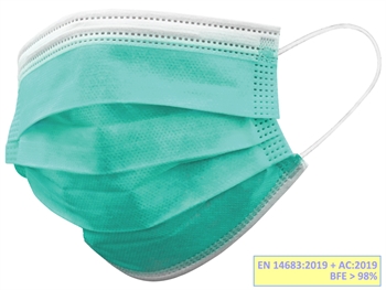 GISAFE 98% FILTERING SURGEON MASK 3 PLY type IIR with loops - adult - light green - box