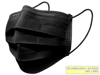 GISAFE 98% FILTERING SURGEON MASK 3 PLY type IIR with loops - adult - black - box