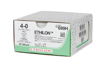 ETHICON ETHILON MONOFILAMENT SUTURES - gauge 4/0 needle 13 mm