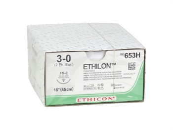 ETHICON ETHILON MONOFILAMENT SUTURES - gauge 3/0 needle 19 mm FS-2