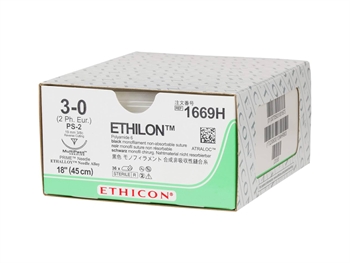 ETHICON ETHILON MONOFILAMENT SUTURES - gauge 3/0 needle 19 mm PS-2