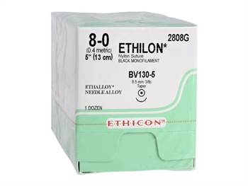 ETHICON ETHILON MONOFILAMENT SUTURES - gauge 8/0 needle 6.5 mm