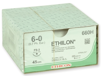 ETHICON ETHILON MONOFILAMENT SUTURES - gauge 6/0 needle 16 mm