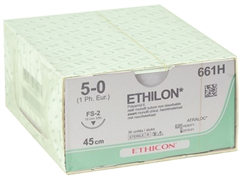 ETHICON ETHILON MONOFILAMENT SUTURES - gauge 5/0 needle 19 mm