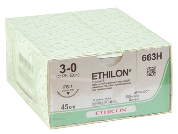 ETHICON ETHILON MONOFILAMENT SUTURES - gauge 3/0 needle 24 mm