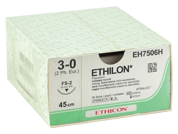 ETHICON ETHILON MONOFILAMENT SUTURES - gauge 3/0 needle 19 mm