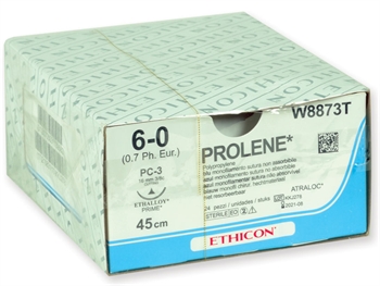 ETHICON PROLENE BLUE MONOFILAMENT SUTURES - gauge 6/0 needle 16 mm