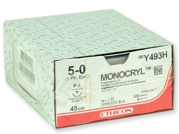 ETHICON MONOCRYL ABSORBABLE SUTURES - gauge 5/0 needle 13 mm