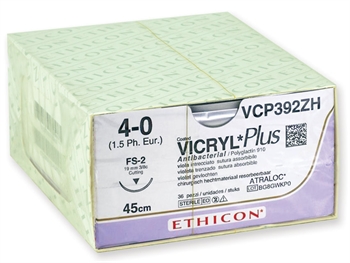 ETHICON VICRYL PLUS ABSORBABLE SUTURES - gauge 4/0 needle 19 mm - braided