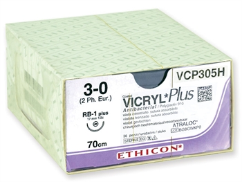 ETHICON VICRYL PLUS ABSORBABLE SUTURES - gauge 3/0 needle 17 mm - braided