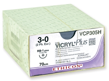 ETHICON VICRYL PLUS ABSORBABLE SUTURES - gauge 3/0 needle 17 mm - braided