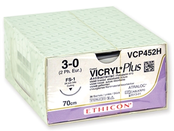 ETHICON VICRYL PLUS ABSORBABLE SUTURES - gauge 3/0 needle 24 mm - braided