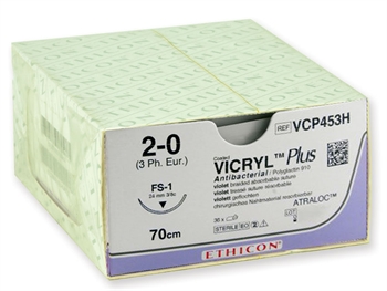 ETHICON VICRYL PLUS ABSORBABLE SUTURES - gauge 2/0 needle 24 mm - braided