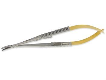 GOLD CASTROVIEJO NEEDLE HOLDER curved - 21 cm - rough tip