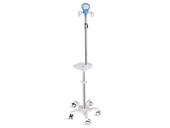 I.V. INFUSION STAND ON 5 WHEELS TROLLEY with handle and shelf - s/s - 4 hooks - load 20 kg