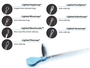 LIGHTED MIXED CURETTES with lens and LED illuminator